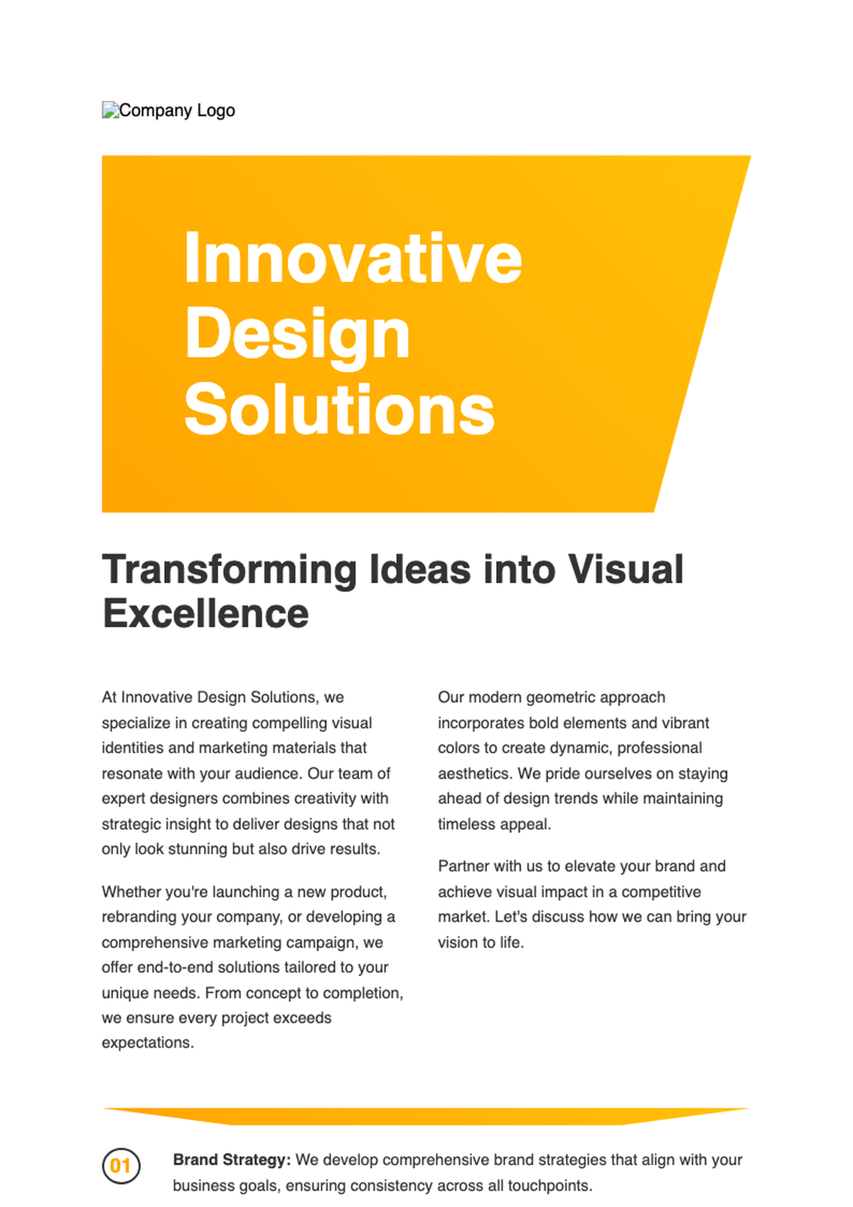 Modern orange and white geometric design template with placeholder text and logo space_variant_2